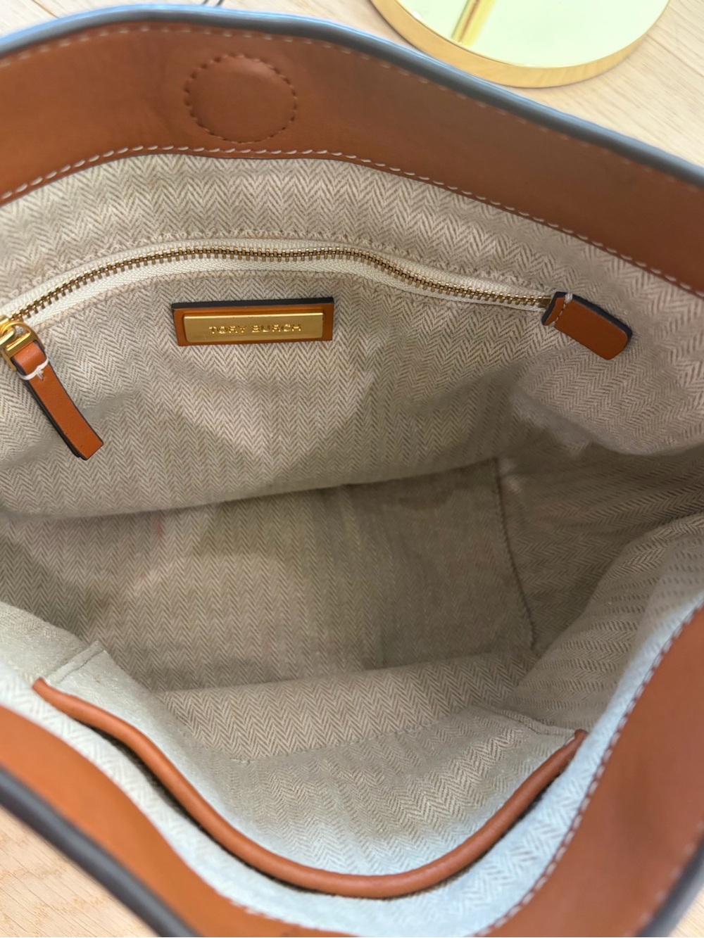 Tory Burch Cognac Leather Hobo with Logo Medallion - Picture 12 of 16